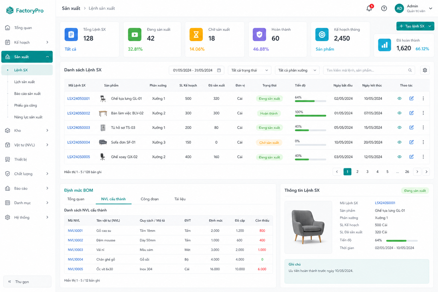 Demo quản lý sản xuất